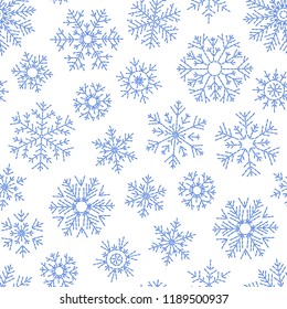 Snowflakes seamless pattern. Snowfall christmas repeat backdrop. 