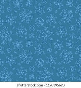 Snowflakes seamless pattern. Snowfall christmas repeat backdrop. 