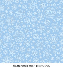 Snowflakes seamless pattern. Snowfall christmas repeat backdrop. 