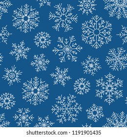 Snowflakes seamless pattern. Snowfall christmas repeat backdrop. 
