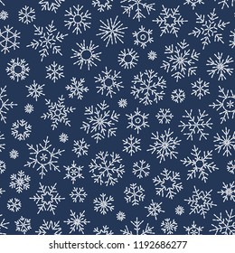 Snowflakes seamless pattern. Snowfall christmas repeat backdrop. 