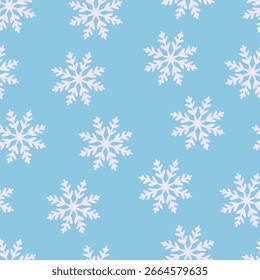 Snowflakes, seamless pattern. Snowy cold winter background with doodle snow. Endless abstract texture for wrapping, wallpaper, fabric and textile design. Printable repeating flat vector illustration