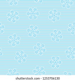 Snowflakes seamless pattern. Striped background. Winter holidays. New Year or Christmas background. Vector illustration.