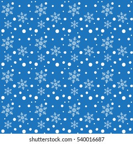 Snowflakes seamless pattern. Vector illustration for Merry Christmas and Happy New Year greeting card. Winter Holiday decoration. Snow seamless pattern, snowfall wallpaper template, cards background.
