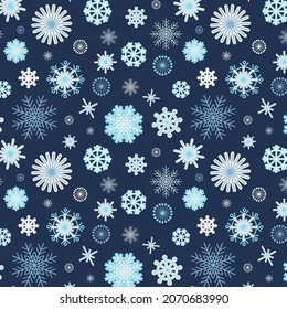 Snowflakes seamless pattern. Vector winter background for fabrics, Christmas greeting cards, wrapping paper