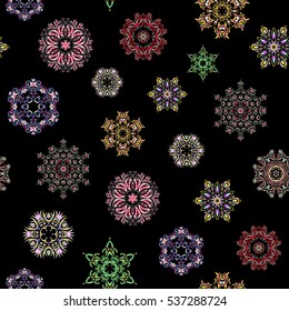 Snowflakes seamless pattern with watercolor effect. Abstract seamless snowflakes design. Vector seamless background. Textile print for bed linen, jacket, package design, fabric and fashion concepts.