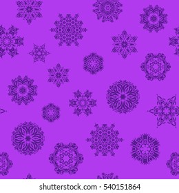 Snowflakes seamless pattern with watercolor effect. Textile print for bed linen, jacket, package design, fabric and fashion concepts. Abstract seamless snowflakes design. Vector seamless background.