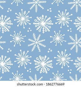 Snowflakes seamless pattern. White snowflakes flying in the air. Snowflakes, snow background. Vector