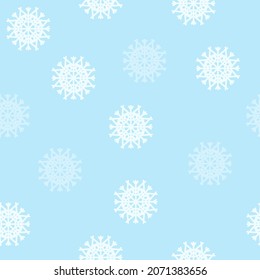 Snowflakes seamless pattern. White snowflakes on a blue background. Vector texture.