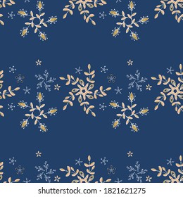 Snowflakes. Seamless pattern. Winter background for design of festive packaging, gift cards and invitations for Merry Christmas and Happy New Year, winter holidays. Vector graphics.