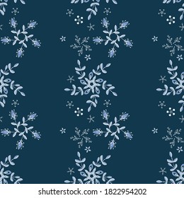 Snowflakes. Seamless pattern. Winter background for design of festive packaging, gift cards and invitations for Merry Christmas and Happy New Year, winter holidays. Vector graphics.