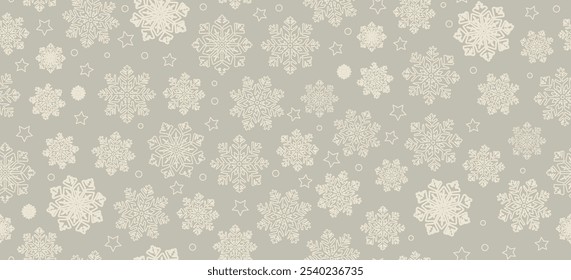 Snowflakes Seamless Pattern. Winter Background with Snowflake. Merry Christmas Vector Snow Texture for Winter Holiday Design. Xmas Background