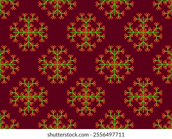 Snowflakes seamless pattern. Winter background with geometric snowflakes of different shapes. Christmas and New Year design for wrapper, banner, and poster. Vector illustration