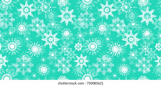 Snowflakes seamless pattern. Winter background.Light blue and white.Vector illustration of cute transparent snowflakes.Can use for winter holidays, Christmas and New Year design, cards, wrapping paper