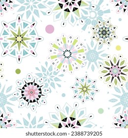 Snowflakes seamless pattern, winter holidays, color winter background, christmas time, winter decorations