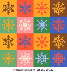 Snowflakes seamless pattern.Frozen Background.Decorative colorful elements for Christmas and New Year holiday.Bright various snow on colorful background.Winter collection.Vector illustration EPS 10.