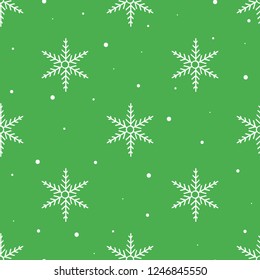 Snowflakes seamless vector pattern in green and white colors