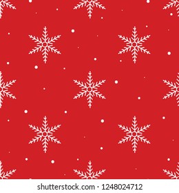 Snowflakes seamless vector pattern in red and white colors