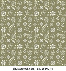 Snowflakes seamless vector white and light brown on a brown beautiful background. Illustration for textiles, surfaces, packaging design.