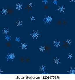 Snowflakes. Seamless Winter Pattern with Cute Childish Snowflakes Hand Drawn in Doodle Style. Seamless Background for Christmas Decoration, Wrapping, Fabric. Vector Holiday Texture.