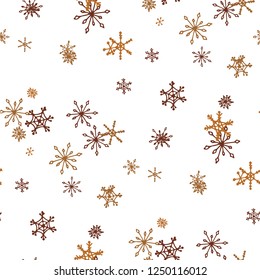 Snowflakes. Seamless Winter Pattern with Cute Simple Snowflakes Hand Drawn in Doodle Style. Seamless Background for Christmas Decoration, Print, Poster. Vector Holiday Texture.