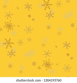 Snowflakes. Seamless Winter Pattern with Cute Simple Snowflakes Hand Drawn in Doodle Style. Seamless Background for Christmas Decoration, Textile, Paper. Vector Holiday Texture.