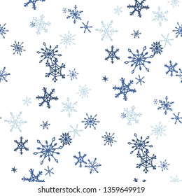 Snowflakes. Seamless Winter Pattern with Cute Simple Snowflakes Hand Drawn in Doodle Style. Seamless Background for Christmas Decoration, Brochure, Card. Vector Holiday Texture.