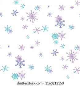 Snowflakes. Seamless Winter Pattern with Funny Childish Snowflakes Hand Drawn in Doodle Style. Seamless Background for Christmas Decoration, Banner, Poster. Vector Holiday Texture.