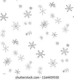 Snowflakes. Seamless Winter Pattern with Funny Simple Snowflakes Hand Drawn in Doodle Style. Seamless Background for Christmas Decoration, Banner, Card. Vector Holiday Texture.