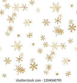 Snowflakes. Seamless Winter Pattern with Funny Simple Snowflakes Hand Drawn in Doodle Style. Seamless Background for Christmas Decoration, Textile, Cover. Vector Holiday Texture.