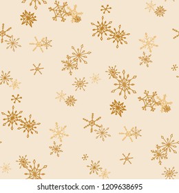 Snowflakes. Seamless Winter Pattern with Funny Simple Snowflakes Hand Drawn in Doodle Style. Seamless Background for Christmas Decoration, Print, Poster. Vector Holiday Texture.