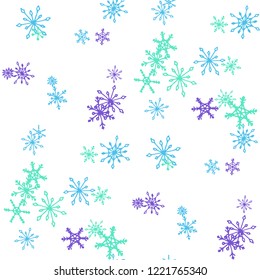Snowflakes. Seamless Winter Pattern with Funny Childish Snowflakes Hand Drawn in Doodle Style. Seamless Background for Christmas Decoration, Cloth, Dress. Vector Holiday Texture.
