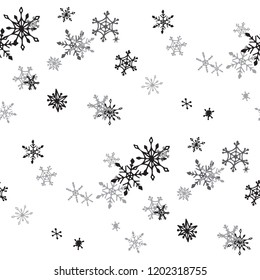 Snowflakes. Seamless Winter Pattern with Lovely Childish Snowflakes Hand Drawn in Doodle Style. Seamless Background for Christmas Decoration, Textile, Paper. Vector Holiday Texture.