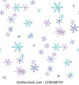 Snowflakes. Seamless Winter Pattern with Lovely Simple Snowflakes Hand Drawn in Doodle Style. Seamless Background for Christmas Decoration, Print, Poster. Vector Holiday Texture.