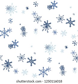 Snowflakes. Seamless Winter Pattern with Lovely Childish Snowflakes Hand Drawn in Doodle Style. Seamless Background for Christmas Decoration, Banner, Poster. Vector Holiday Texture.