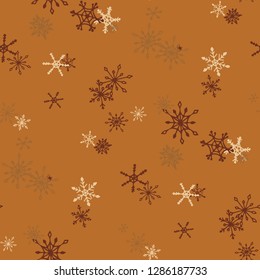 Snowflakes. Seamless Winter Pattern with Lovely Simple Snowflakes Hand Drawn in Doodle Style. Seamless Background for Christmas Decoration, Wrapping, Paper. Vector Holiday Texture.