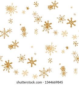 Snowflakes. Seamless Winter Pattern with Lovely Childish Snowflakes Hand Drawn in Doodle Style. Seamless Background for Christmas Decoration, Textile, Paper. Vector Holiday Texture.