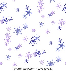 Snowflakes. Seamless Winter Pattern with Pretty Childish Snowflakes Hand Drawn in Doodle Style. Seamless Background for Christmas Decoration, Wrapping, Fabric. Vector Holiday Texture.