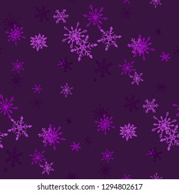 Snowflakes. Seamless Winter Pattern with Pretty Simple Snowflakes Hand Drawn in Doodle Style. Seamless Background for Christmas Decoration, Wrapping, Paper. Vector Holiday Texture.