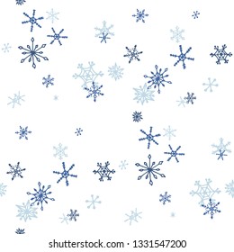 Snowflakes. Seamless Winter Pattern with Pretty Simple Snowflakes Hand Drawn in Doodle Style. Seamless Background for Christmas Decoration, Brochure, Cover. Vector Holiday Texture.