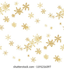 Snowflakes. Seamless Winter Texture with Cute Simple Snowflakes Hand Drawn in Doodle Style. Seamless Background for Christmas Decoration, Wrapping, Paper. Vector Holiday Texture.