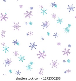 Snowflakes. Seamless Winter Texture with Cute Simple Snowflakes Hand Drawn in Doodle Style. Seamless Background for Christmas Decoration, Brochure, Card. Vector Holiday Texture.