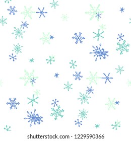 Snowflakes. Seamless Winter Texture with Cute Childish Snowflakes Hand Drawn in Doodle Style. Seamless Background for Christmas Decoration, Brochure, Card. Vector Holiday Texture.