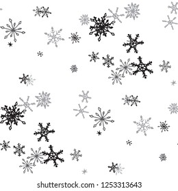 Snowflakes. Seamless Winter Texture with Cute Childish Snowflakes Hand Drawn in Doodle Style. Seamless Background for Christmas Decoration, Textile, Cover. Vector Holiday Texture.