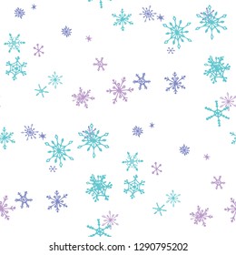 Snowflakes. Seamless Winter Texture with Cute Childish Snowflakes Hand Drawn in Doodle Style. Seamless Background for Christmas Decoration, Banner, Card. Vector Holiday Texture.
