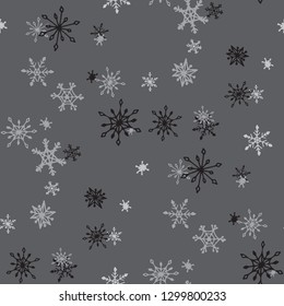 Snowflakes. Seamless Winter Texture with Cute Simple Snowflakes Hand Drawn in Doodle Style. Seamless Background for Christmas Decoration, Cloth, Dress. Vector Holiday Texture.