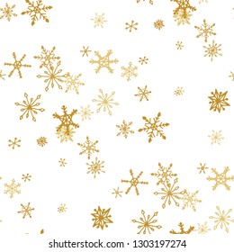 Snowflakes. Seamless Winter Texture with Cute Simple Snowflakes Hand Drawn in Doodle Style. Seamless Background for Christmas Decoration, Brochure, Card. Vector Holiday Texture.