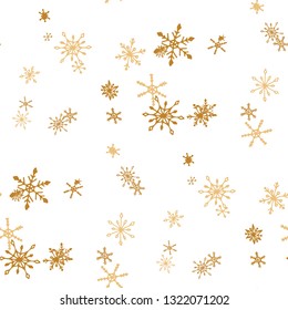 Snowflakes. Seamless Winter Texture with Cute Childish Snowflakes Hand Drawn in Doodle Style. Seamless Background for Christmas Decoration, Cloth, Fabric. Vector Holiday Texture.