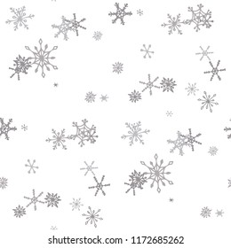 Snowflakes. Seamless Winter Texture with Funny Childish Snowflakes Hand Drawn in Doodle Style. Seamless Background for Christmas Decoration, Wrapping, Paper. Vector Holiday Texture.