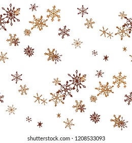 Snowflakes. Seamless Winter Texture with Funny Childish Snowflakes Hand Drawn in Doodle Style. Seamless Background for Christmas Decoration, Cloth, Dress. Vector Holiday Texture.
